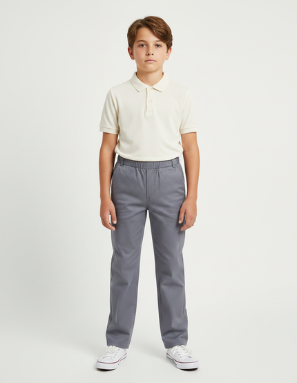 Pantalon Gris Enfant Élastique Décontracté Uniforme - Gabardine
