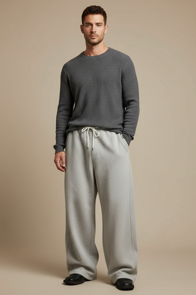 Pantalon Gris Ample Décontracté Cordon Homme - Molleton