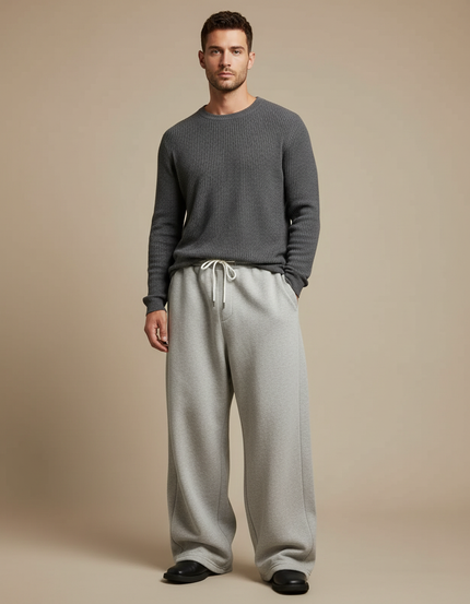 Pantalon Gris Ample Décontracté Cordon Homme - Molleton