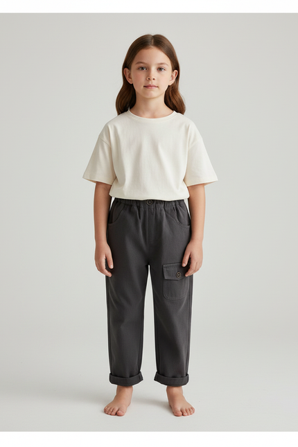 Pantalon Gris Cargo Ample Enfant Coton - Molleton