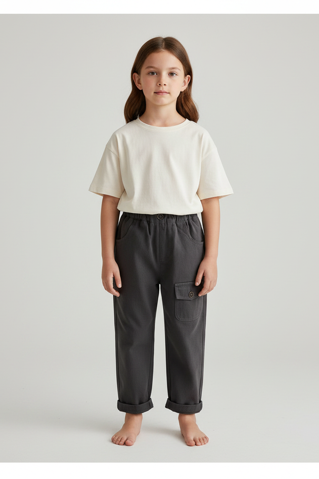 Pantalon Gris Cargo Ample Enfant Coton - Molleton