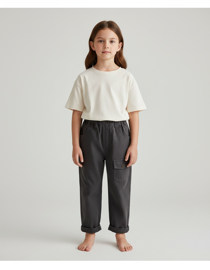 Pantalon Gris Cargo Ample Enfant Coton - Molleton