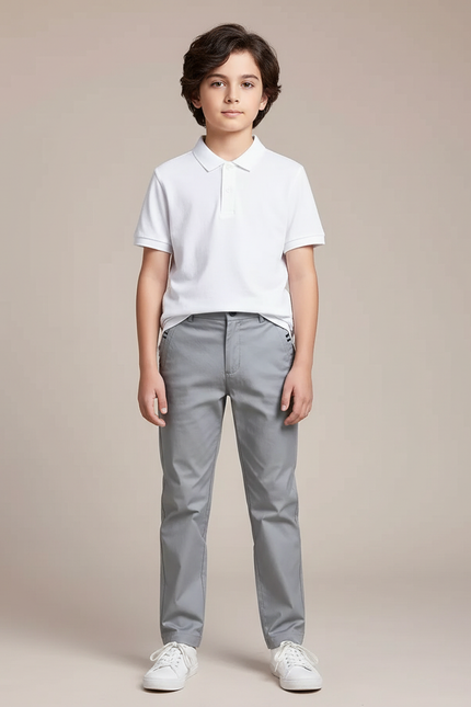 Pantalon Gris Coton Droit Décontracté Garçon