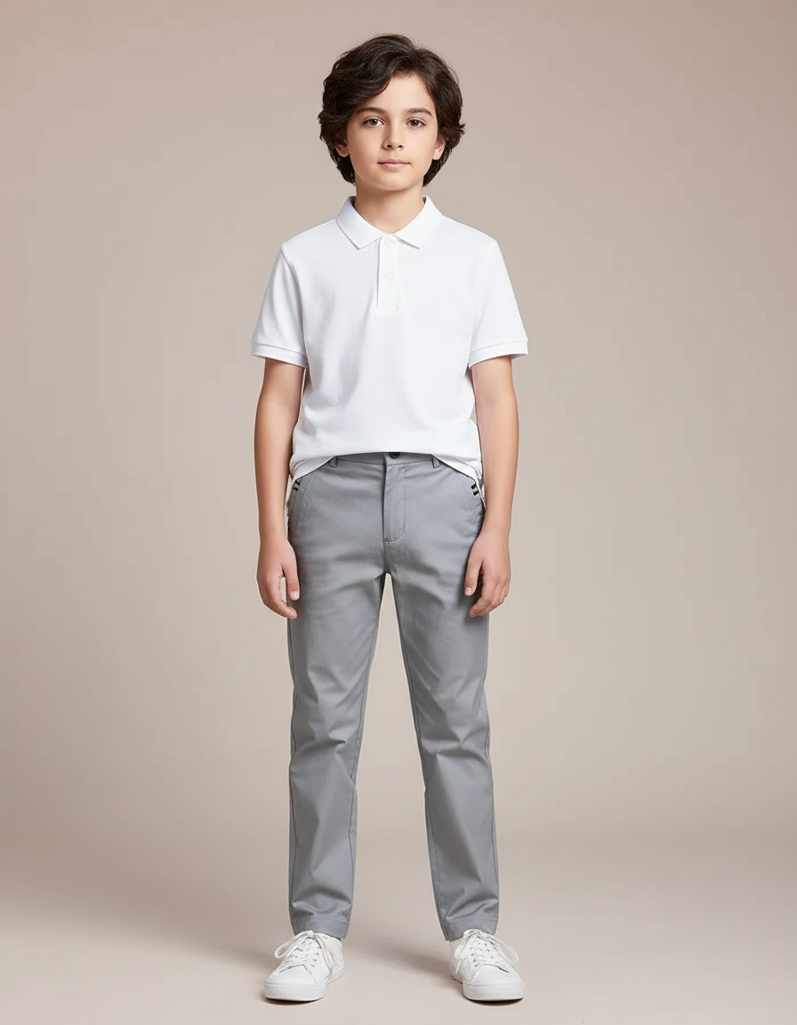 Pantalon Gris Coton Droit Décontracté Garçon