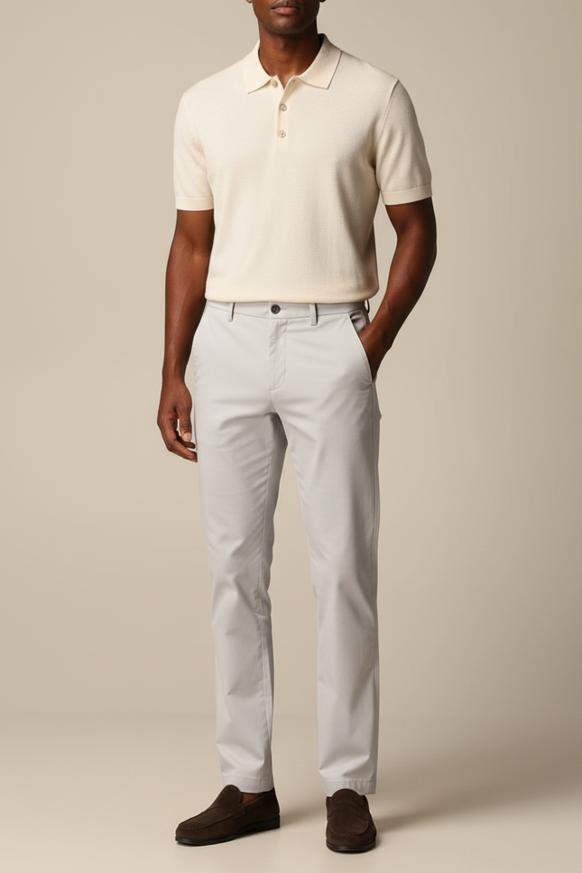 Pantalon Carotte Gris Clair - Gabardine
