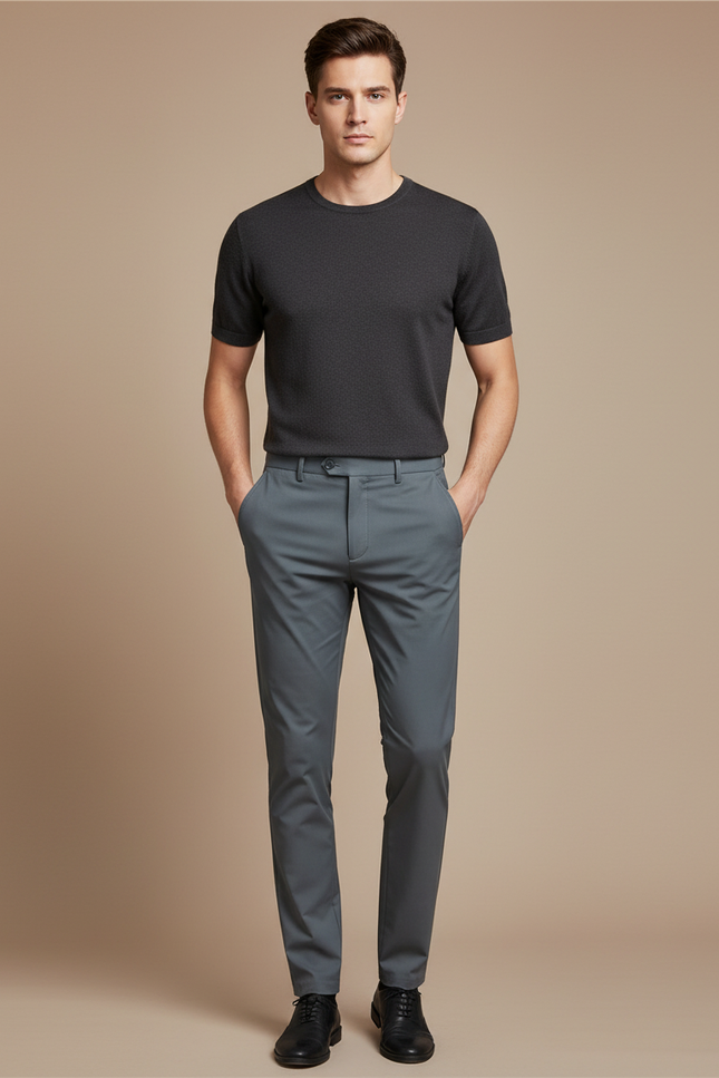 Pantalon Gris Slim Homme Décontracté Élégant - Gabardine