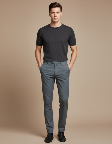 Pantalon Gris Slim Homme Décontracté Élégant - Gabardine