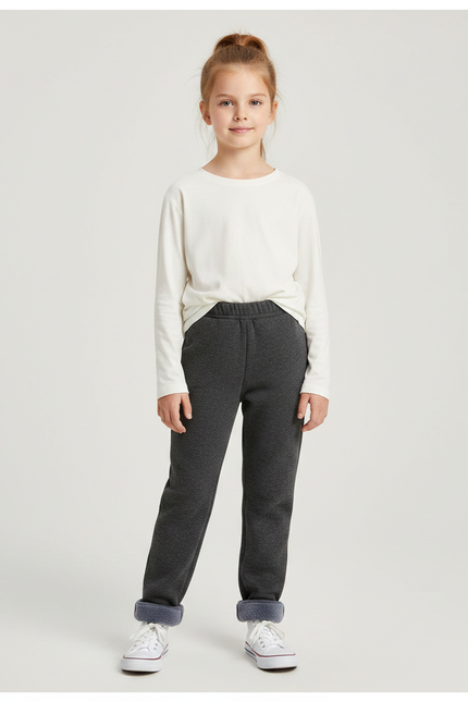 Pantalon Gris Molletonné Fille Doublé Hiver