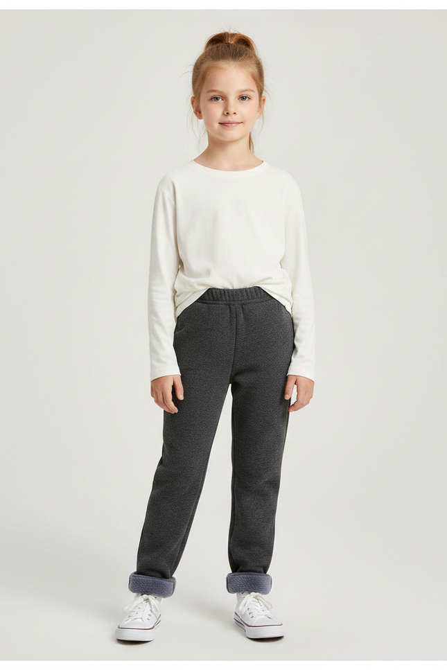 Pantalon Gris Molletonné Fille Doublé Hiver
