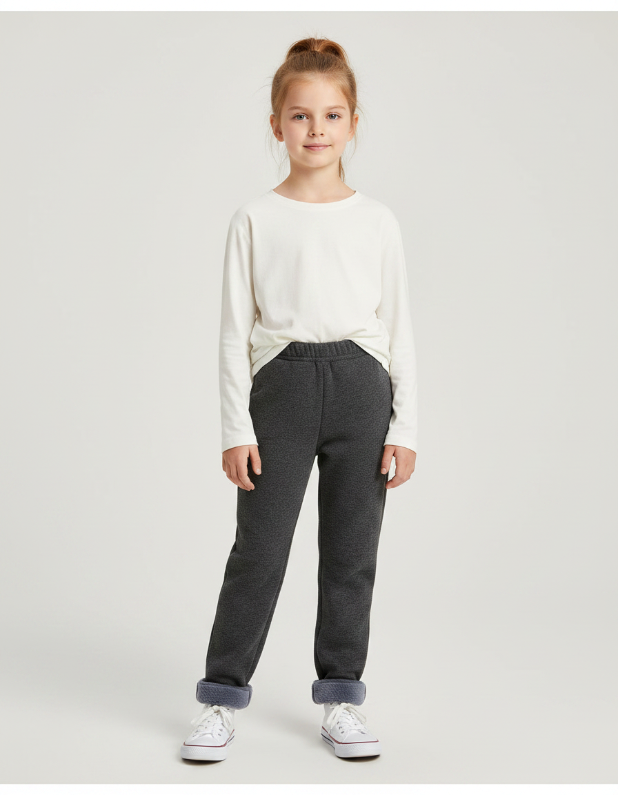 Pantalon Gris Molletonné Fille Doublé Hiver