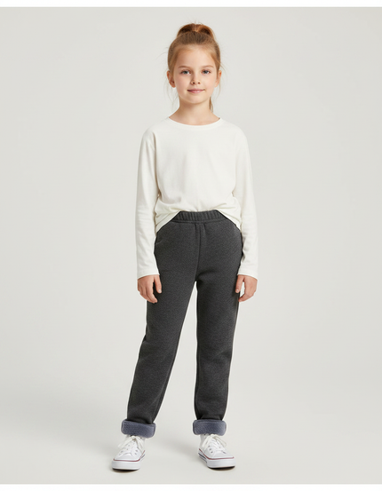 Pantalon Gris Molletonné Fille Doublé Hiver