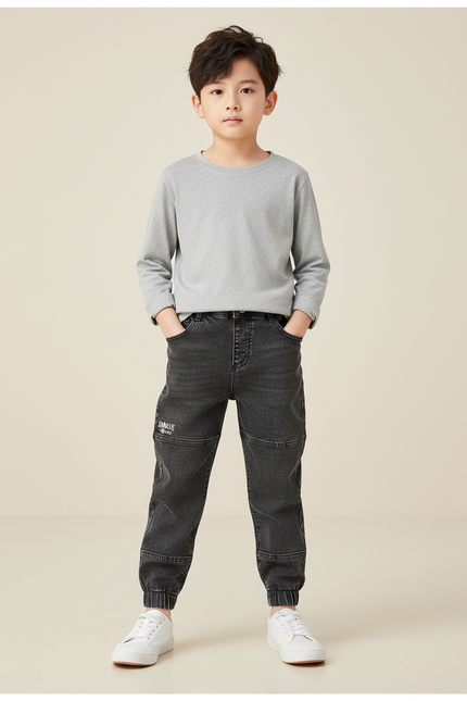 Pantalon Gris Denim Jogger Garçon Stretch - Jean