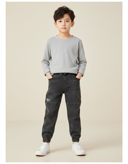 Pantalon Gris Denim Jogger Garçon Stretch - Jean