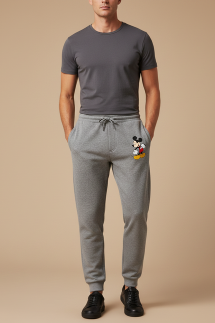 Pantalon Gris Molletonné Décontracté Mickey Mouse Homme