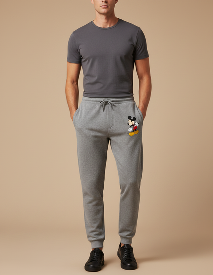 Pantalon Gris Molletonné Décontracté Mickey Mouse Homme