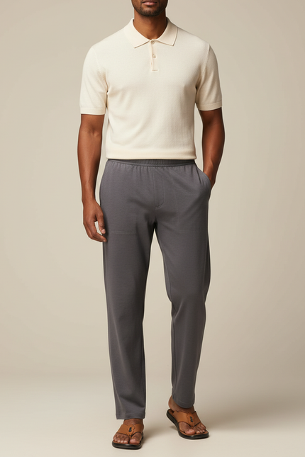 Pantalon Gris Décontracté Fluide Coton Homme Confortable - Maille