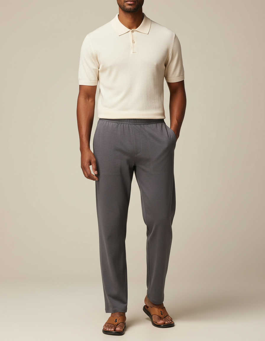 Pantalon Gris Décontracté Fluide Coton Homme Confortable - Maille