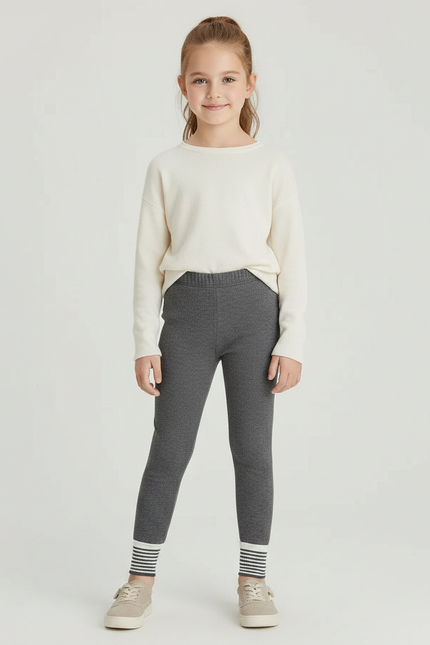 Pantalon Gris Côtelé Chaud Rayé Fille - Maille