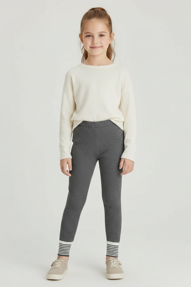 Pantalon Gris Côtelé Chaud Rayé Fille - Maille