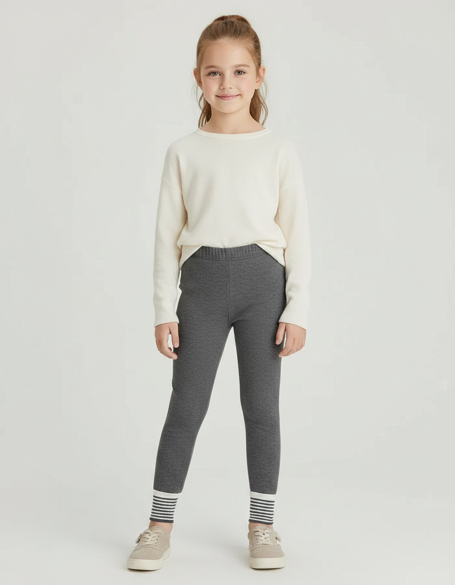 Pantalon Gris Côtelé Chaud Rayé Fille - Maille