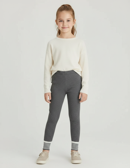Pantalon Gris Côtelé Chaud Rayé Fille - Maille