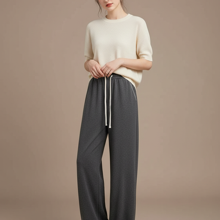 Pantalon Gris Fluide Ample Décontracté Confortable Cordon - Molleton