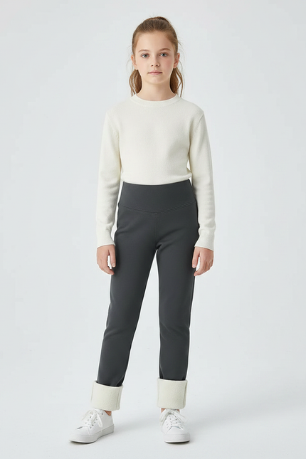 Pantalon Gris Fille Doublé Molleton Chaud Hiver