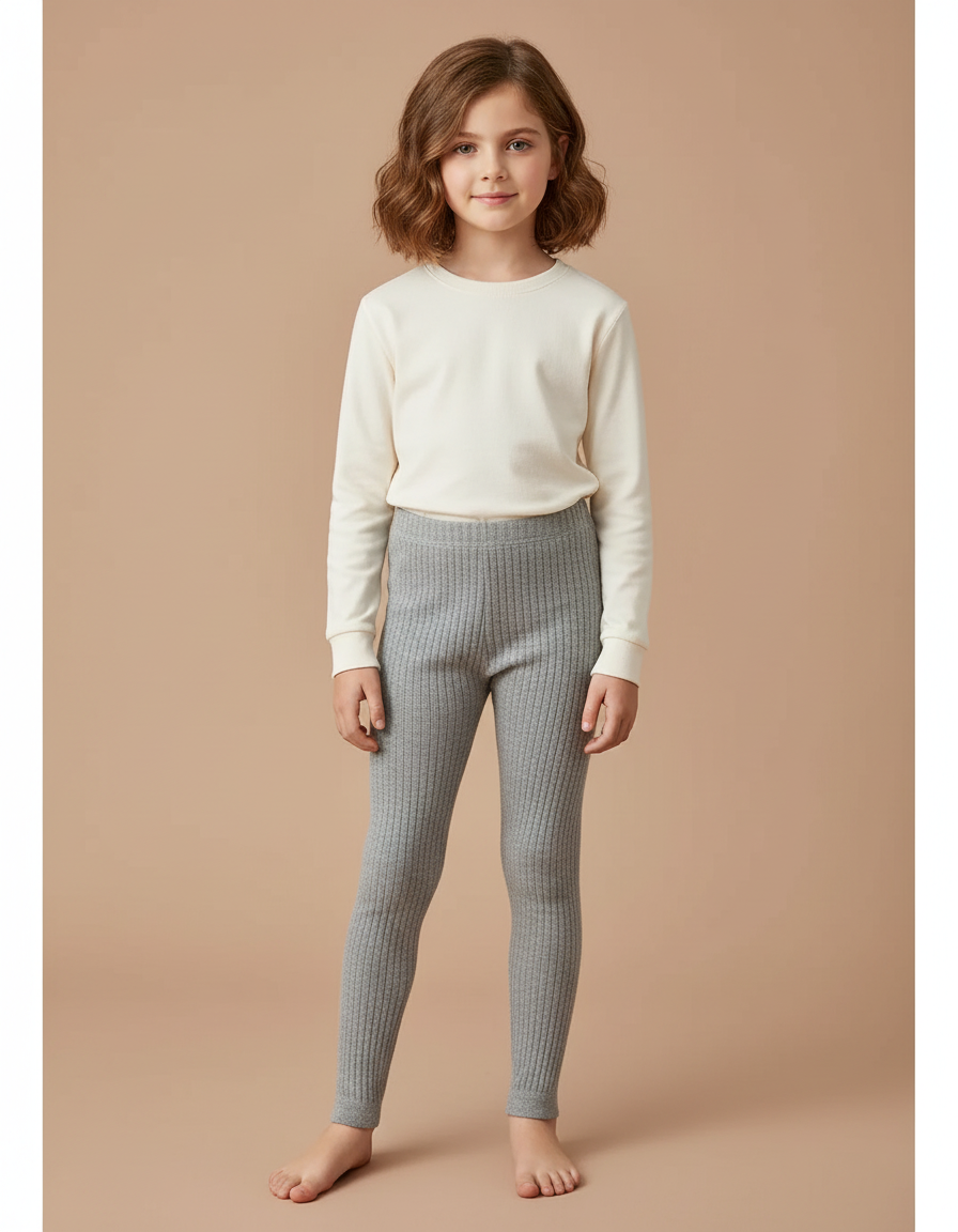 Pantalon Gris Côtelé Tricoté Enfant Confortable - Maille