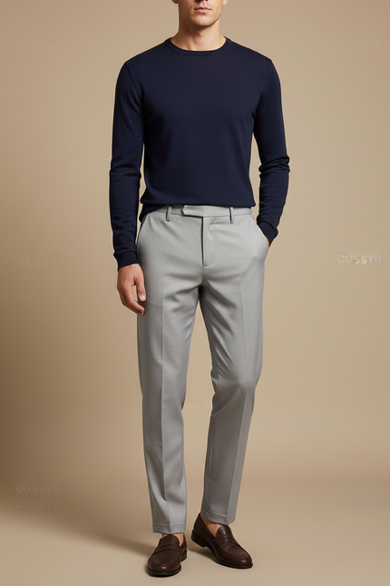 Pantalon Gris Élégant Droit Business Homme Classique - Gabardine