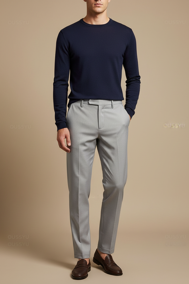 Pantalon Gris Élégant Droit Business Homme Classique - Gabardine