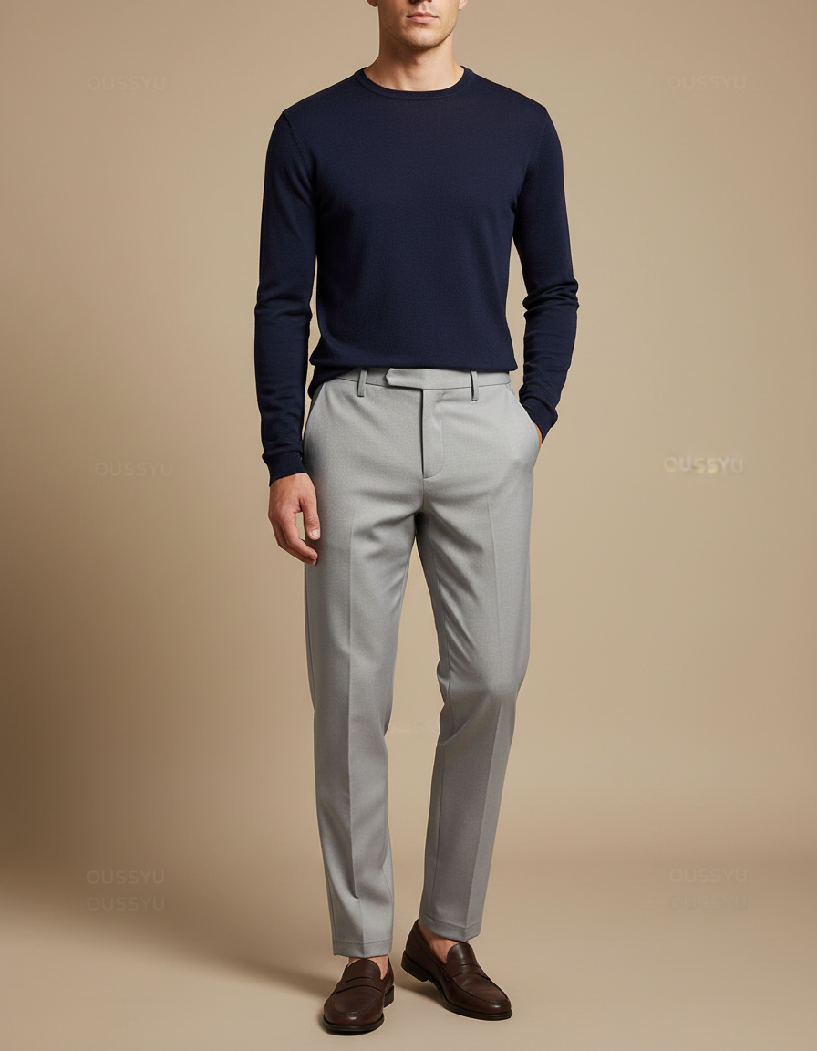 Pantalon Gris Élégant Droit Business Homme Classique - Gabardine