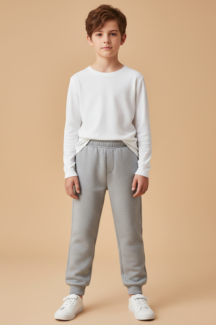 Pantalon Gris Molletonné Uni Enfant Confortable Décontracté