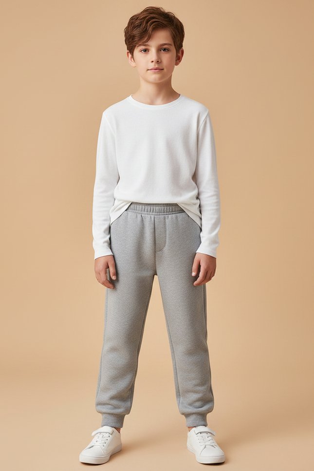 Pantalon Gris Molletonné Uni Enfant Confortable Décontracté