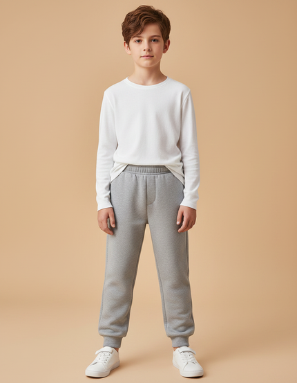 Pantalon Gris Molletonné Uni Enfant Confortable Décontracté
