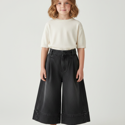 Pantalon Gris Jean Large Ample Fille Denim