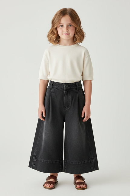 Pantalon Gris Jean Large Ample Fille Denim