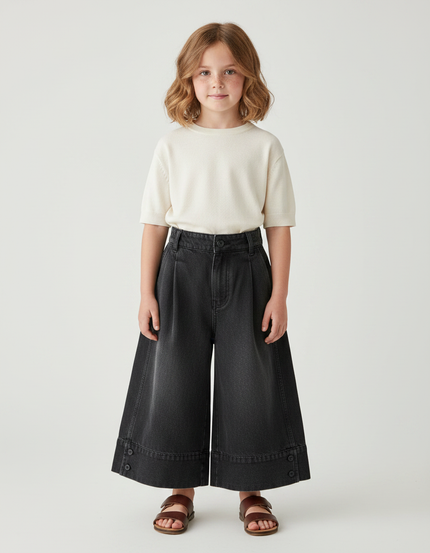 Pantalon Gris Jean Large Ample Fille Denim