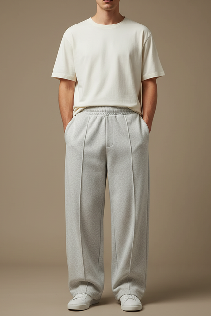 Pantalon Gris Large Décontracté Molletonné Homme