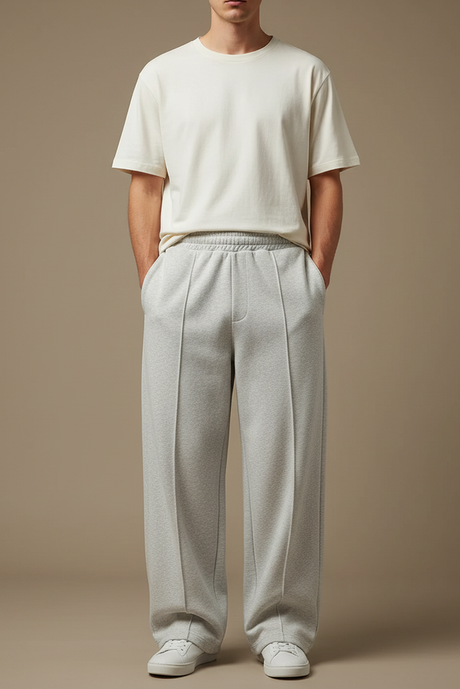 Pantalon Gris Large Décontracté Molletonné Homme