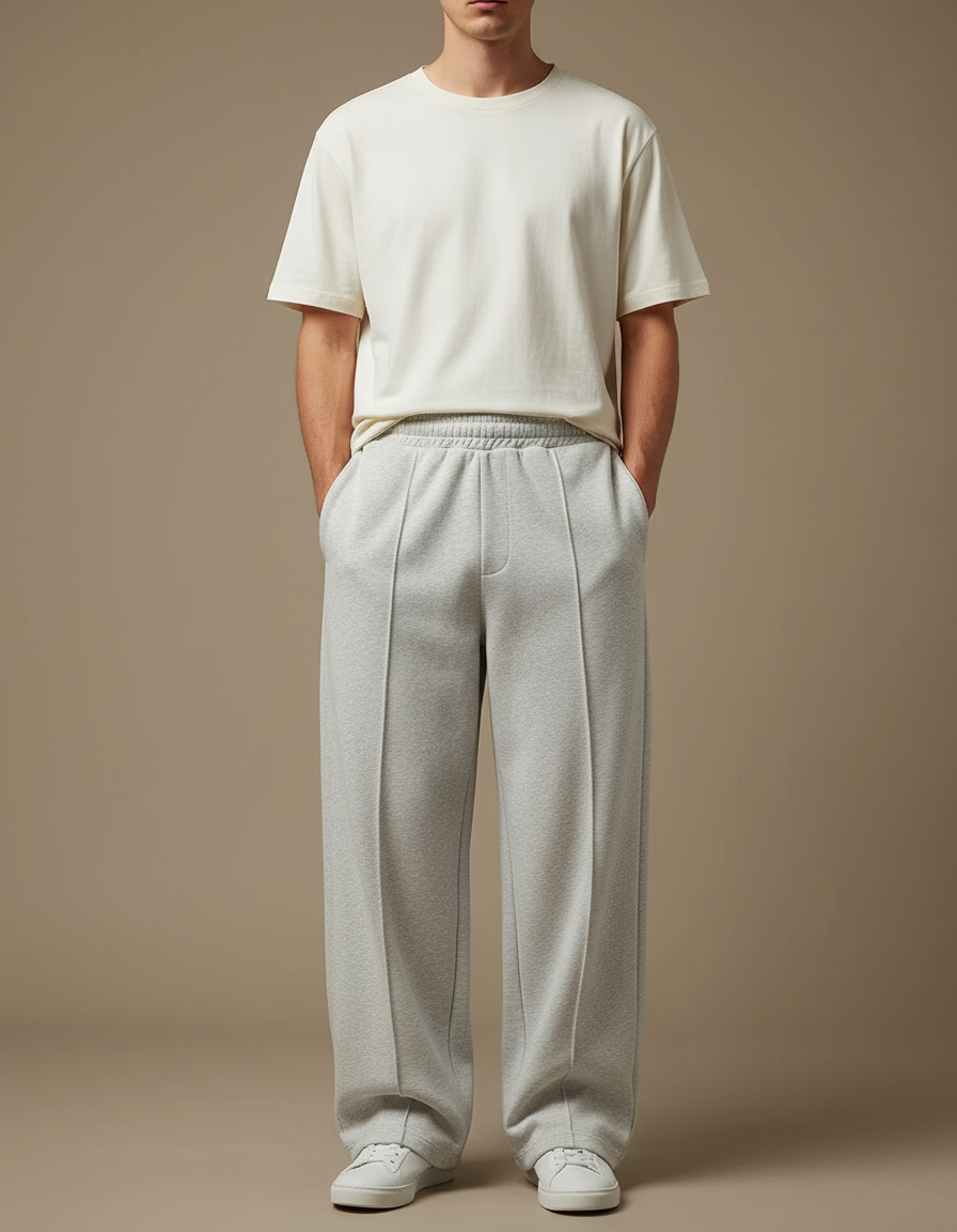 Pantalon Gris Large Décontracté Molletonné Homme