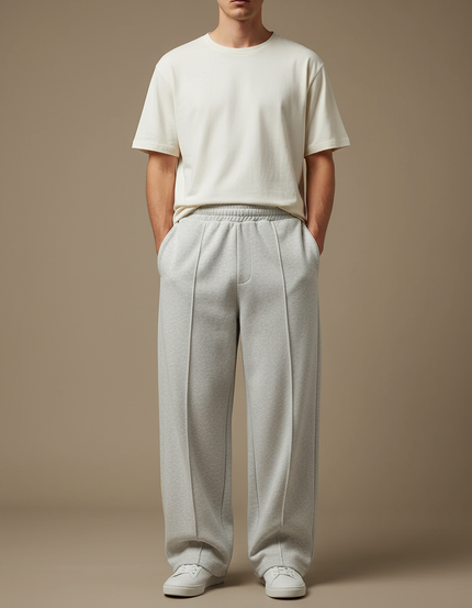 Pantalon Gris Large Décontracté Molletonné Homme