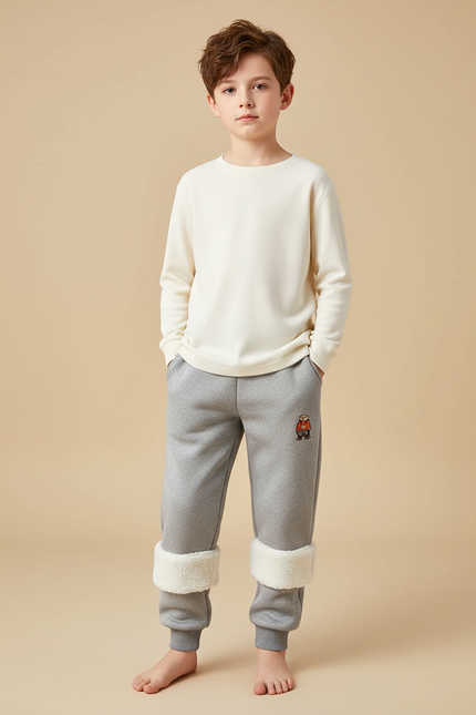 Pantalon Gris Molletonné Doublé Polaire Enfant Garçon