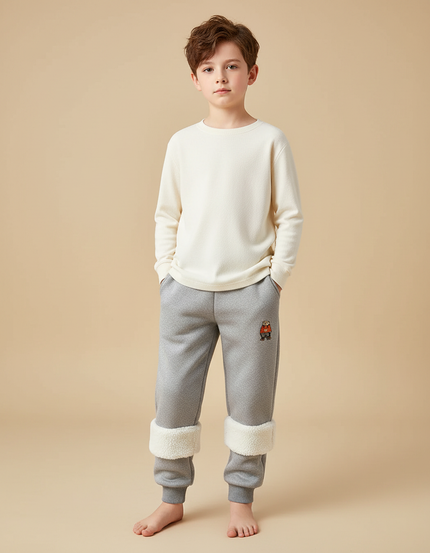 Pantalon Gris Molletonné Doublé Polaire Enfant Garçon