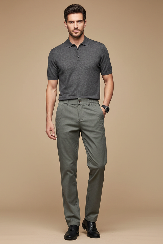 Pantalon Gris Homme Décontracté Slim Tissu Lyocell - Kaki Gabardine