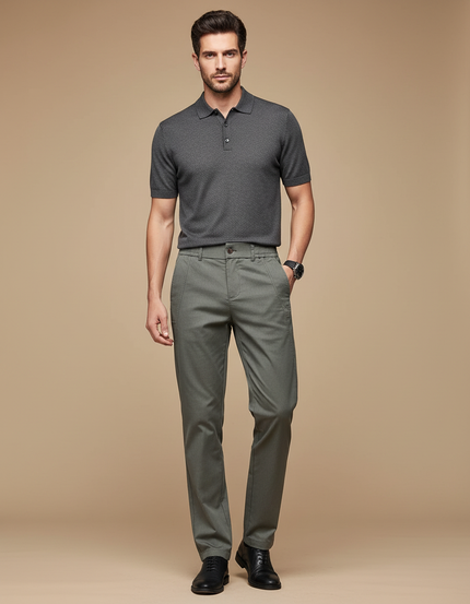 Pantalon Gris Homme Décontracté Slim Tissu Lyocell - Kaki Gabardine