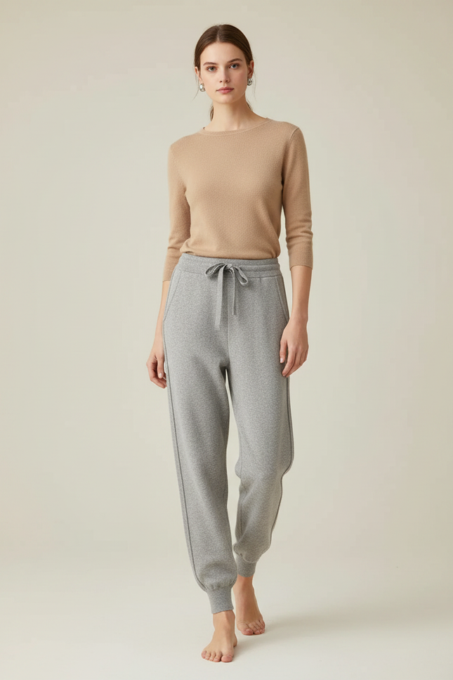 Pantalon Gris Jogging Laine Tricoté Décontracté Femme