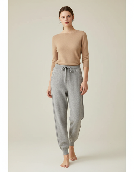 Pantalon Gris Jogging Laine Tricoté Décontracté Femme