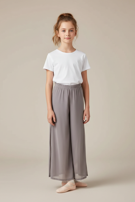 Pantalon Gris Fluide Ample Danse Ballet Fille - Polyester