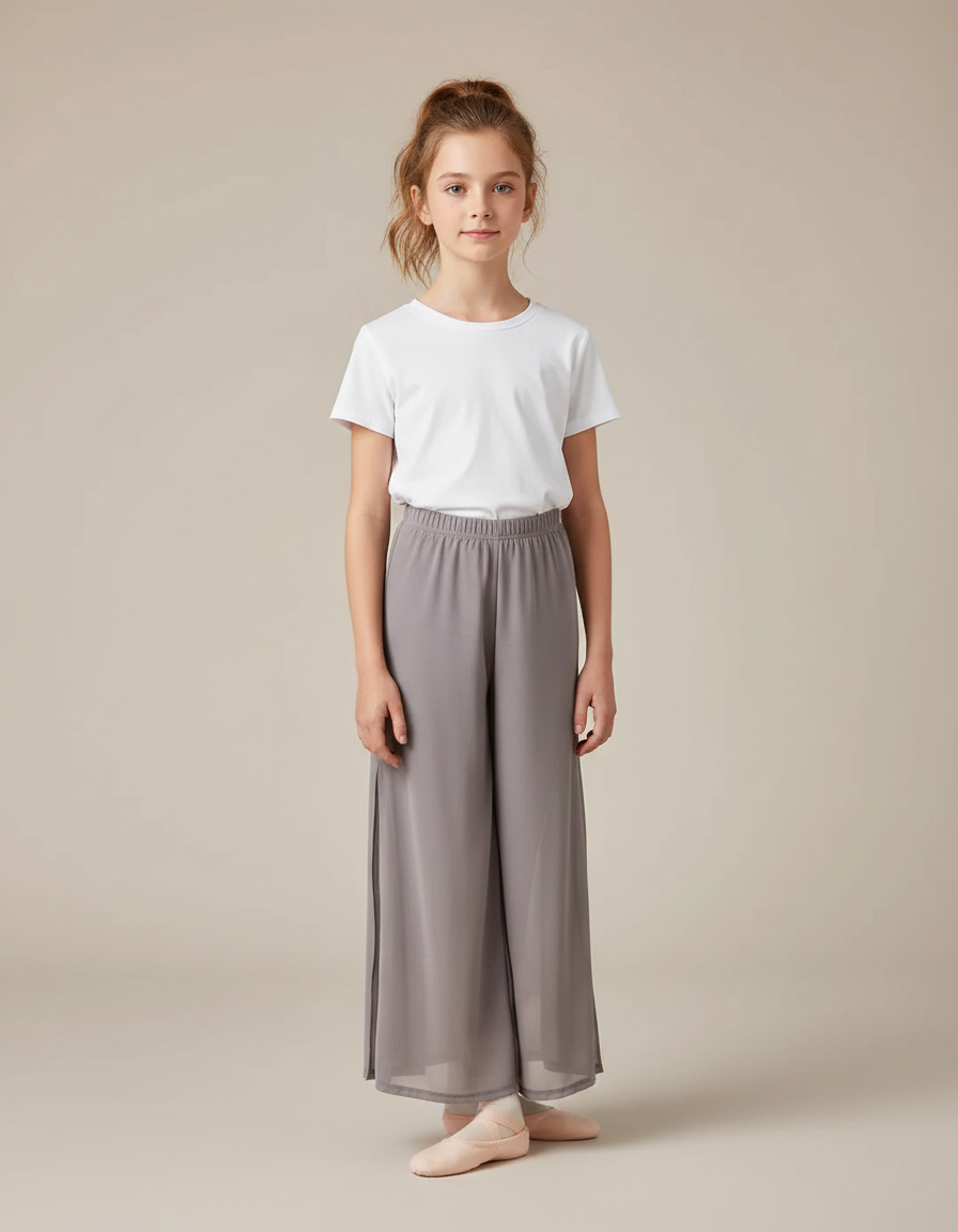 Pantalon Gris Fluide Ample Danse Ballet Fille - Polyester