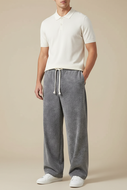 Pantalon Gris Ample Velours Décontracté Homme